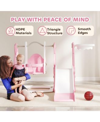4 in 1 Toddler Slide and Swing Set w/ Climber, Basketball Hoop,