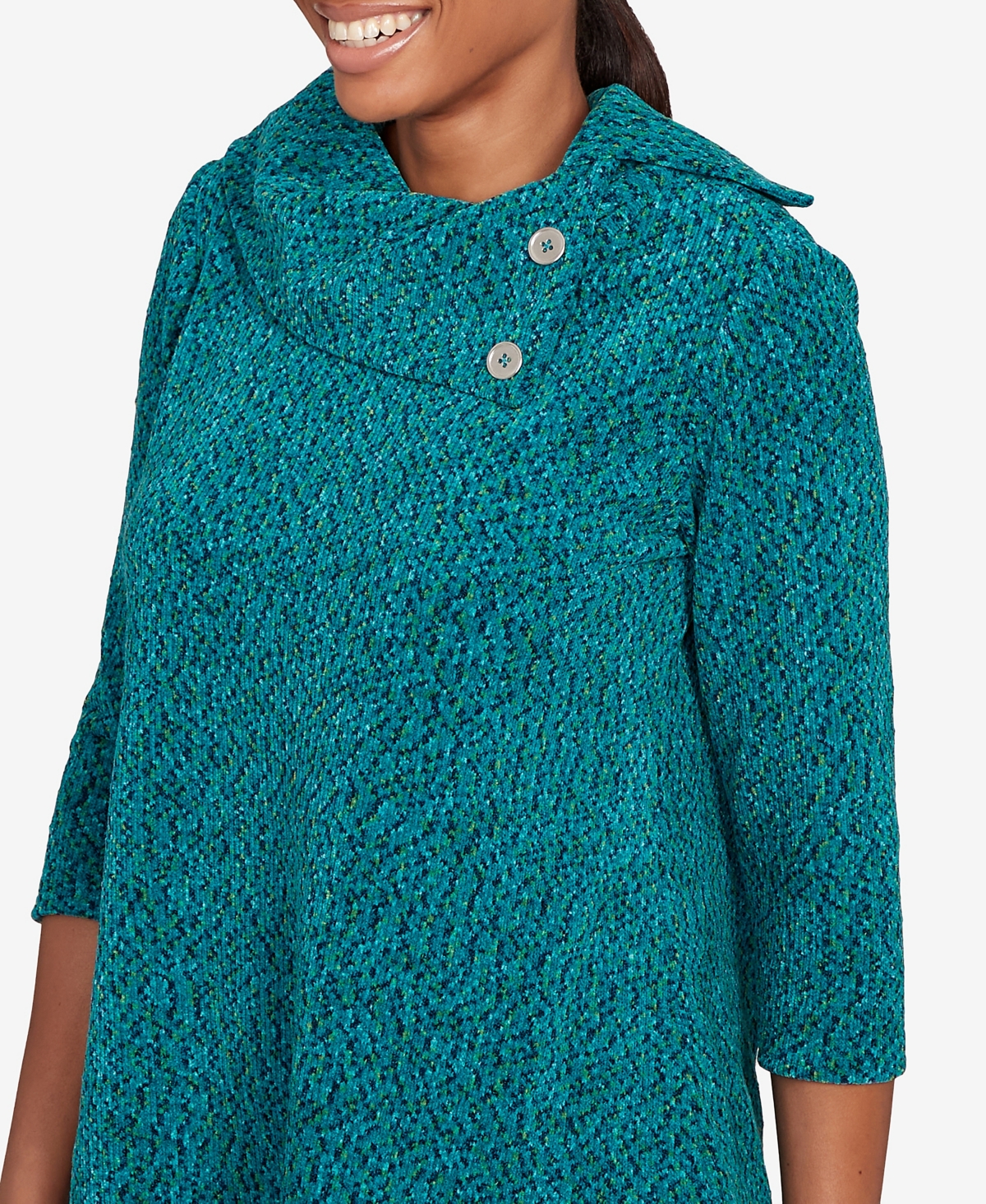 Ruby Rd. Petite Spacedye Chenille Split Cowl Neck Top In Green