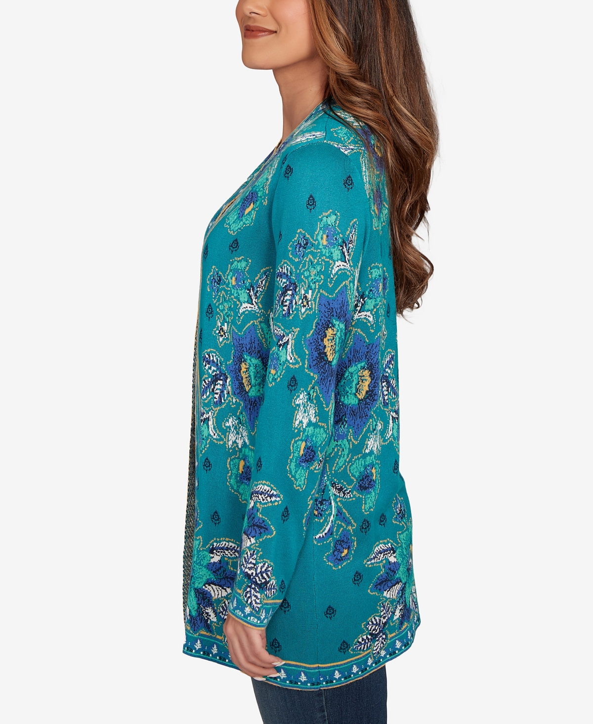 Ruby Rd. Petite Floral Open Front Cardigan Sweater In Black