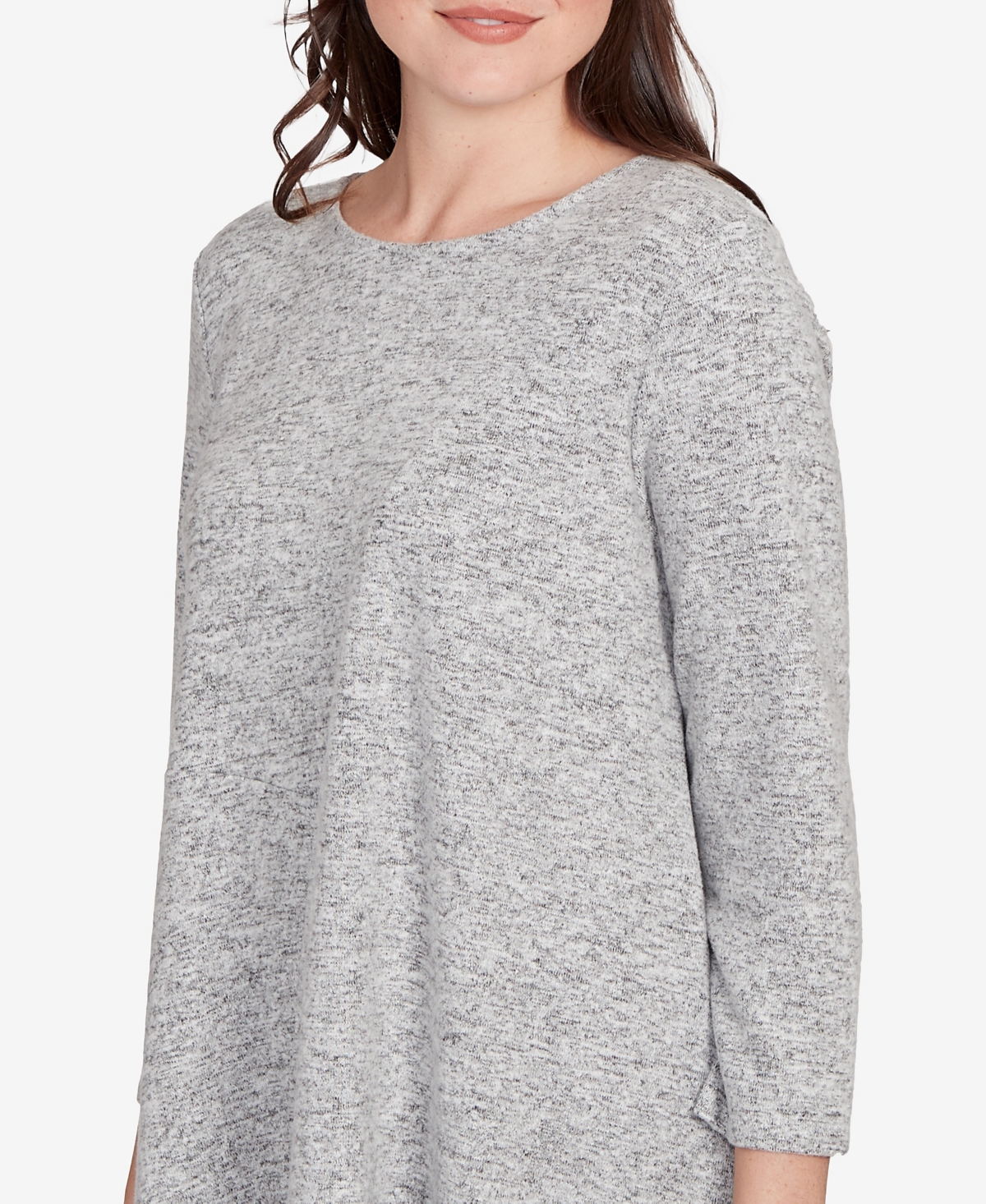 Ruby Rd. Petite Solid Spliced Cozy Knit Top In Gray