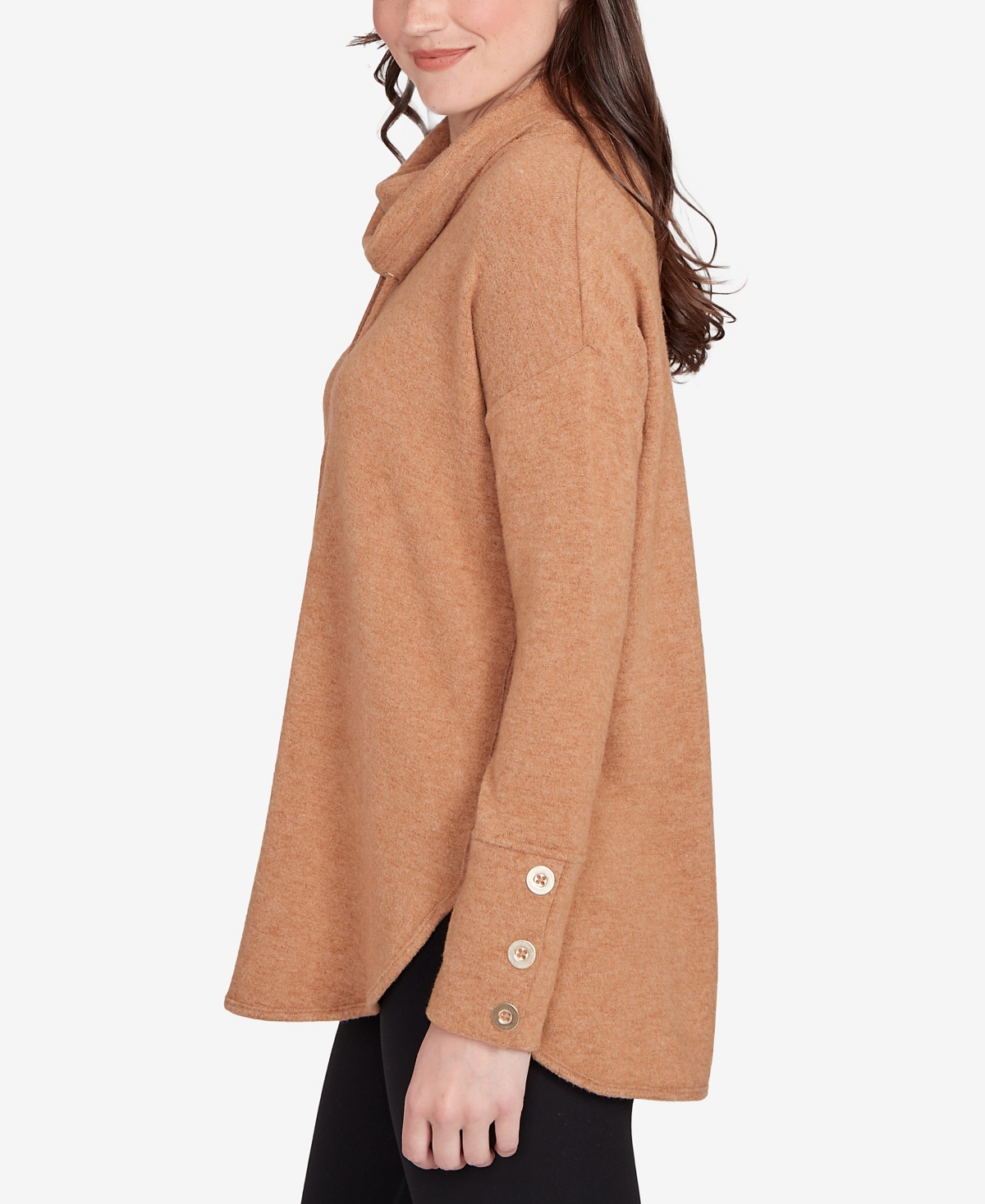 Ruby Rd. Petite Cozy Cowl Neck Drawstring Top In Brown