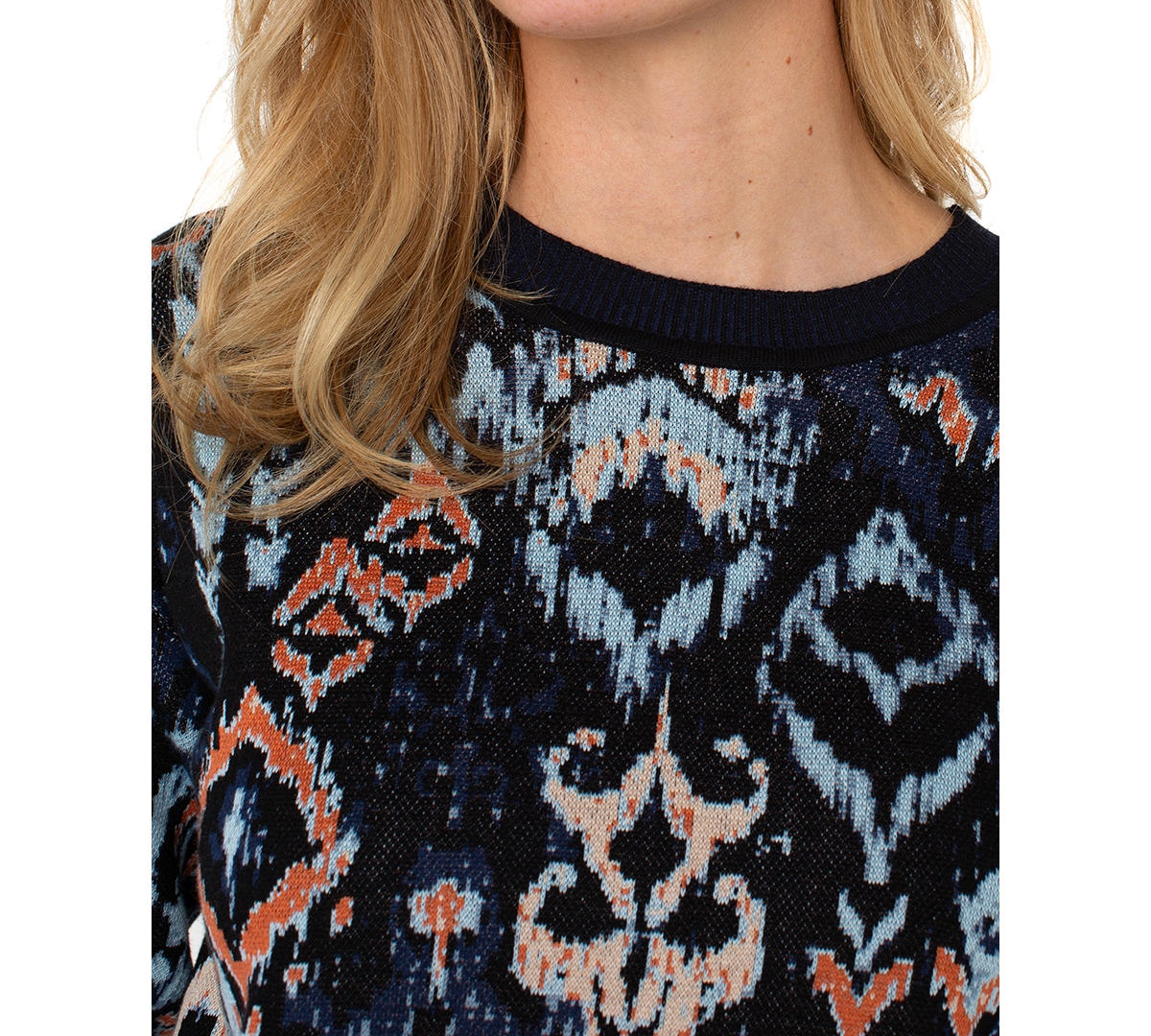 Liverpool Los Angeles Petite Dropped Shoulder Jacquard Sweater In Black