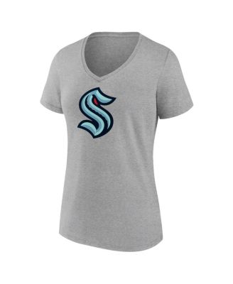 Women's Heathered Gray Seattle Kraken Primary Logo Team V-Neck T-Shirt
