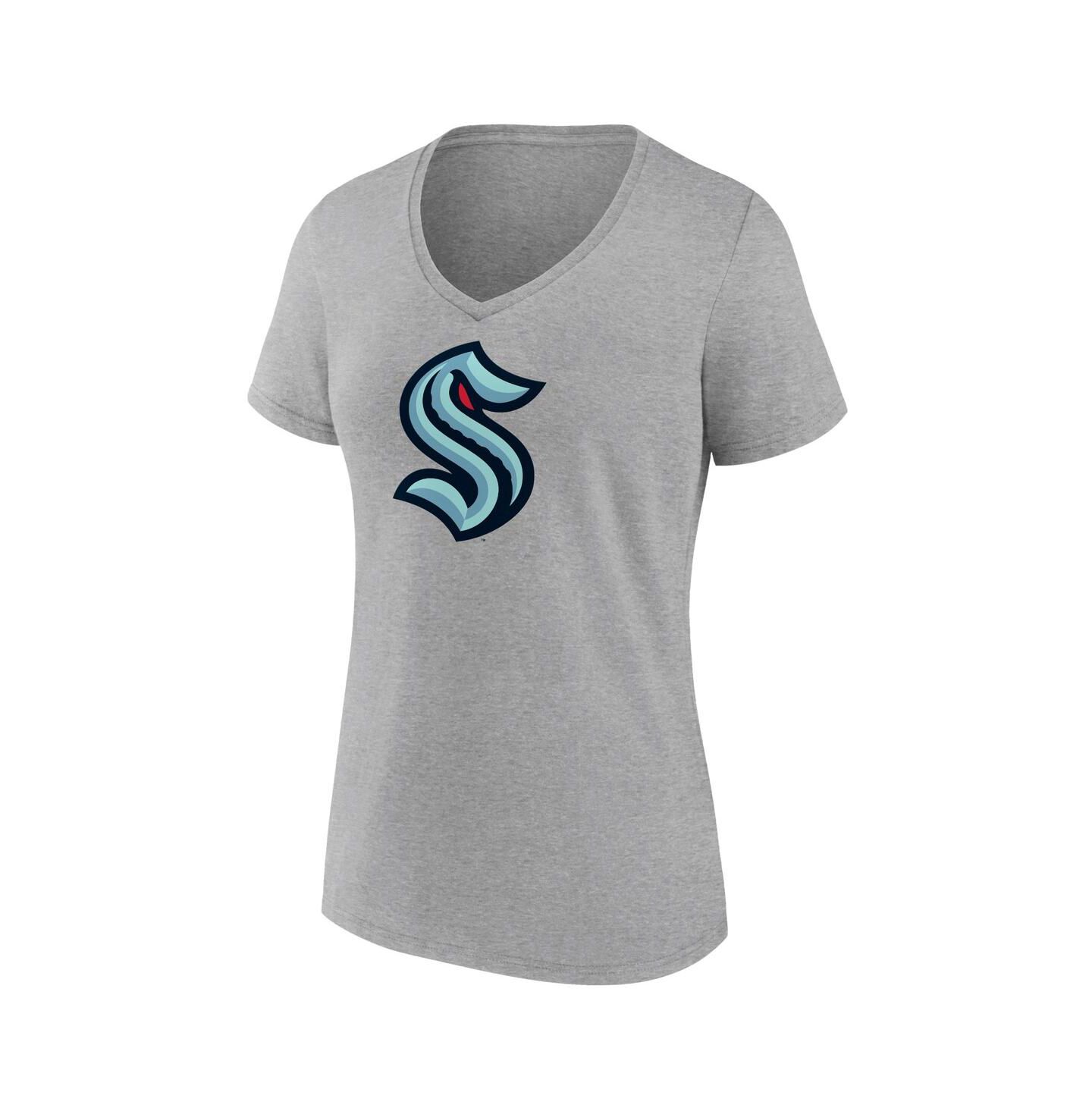 Женская футболка Fanatics Heathered Gray Seattle Kraken Primary Logo Team V-Neck — фото 2