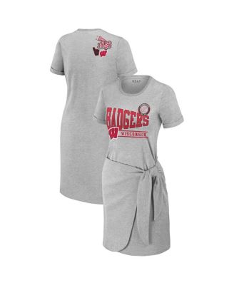 WEAR by Erin Andrews - Women's Heather Gray Wisconsin Badgers Knotted T-Shirt Dress