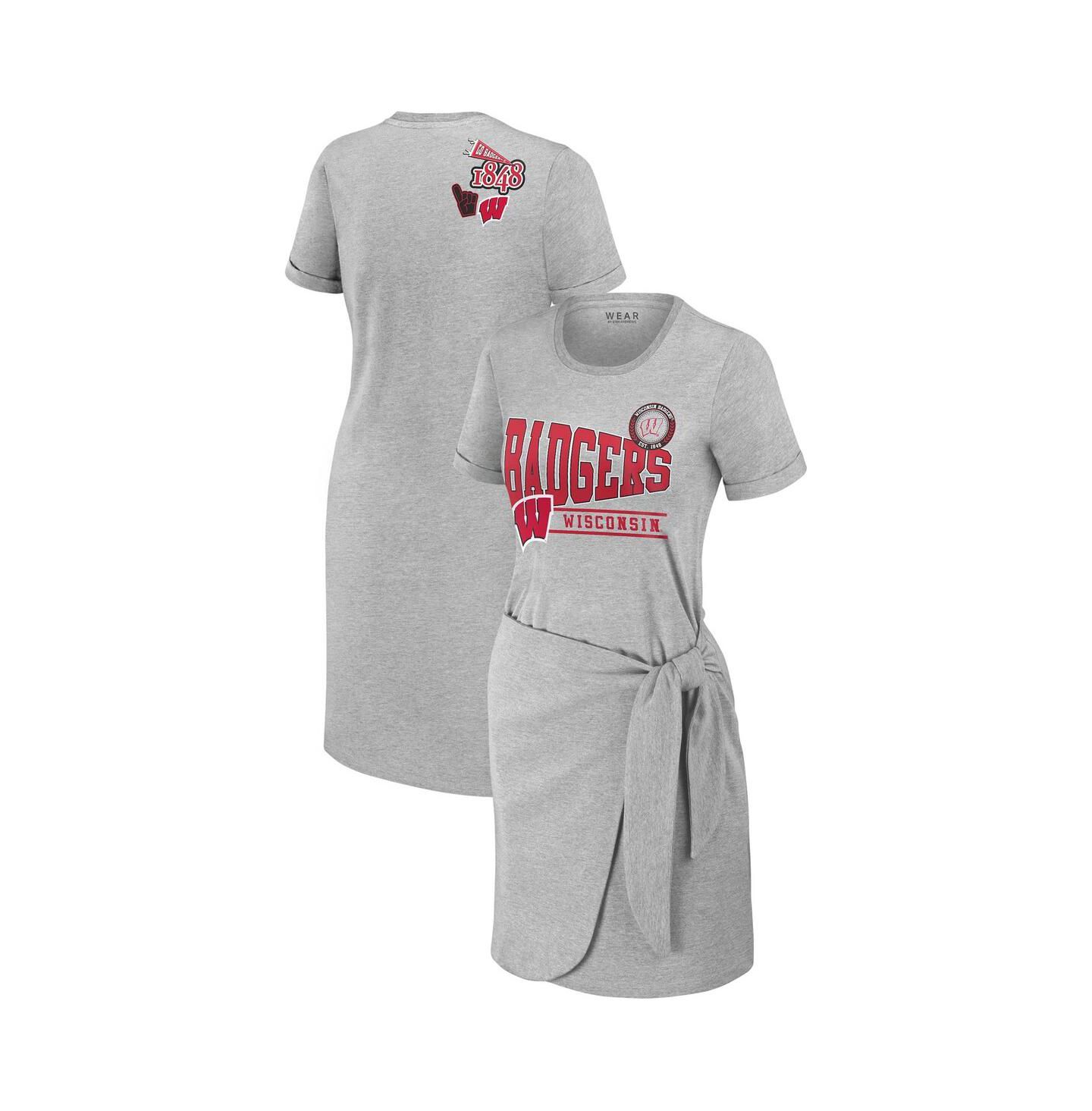 Женское платье WEAR by Erin Andrews Heather Gray Wisconsin Badgers Knotted T-Shirt — фото 1
