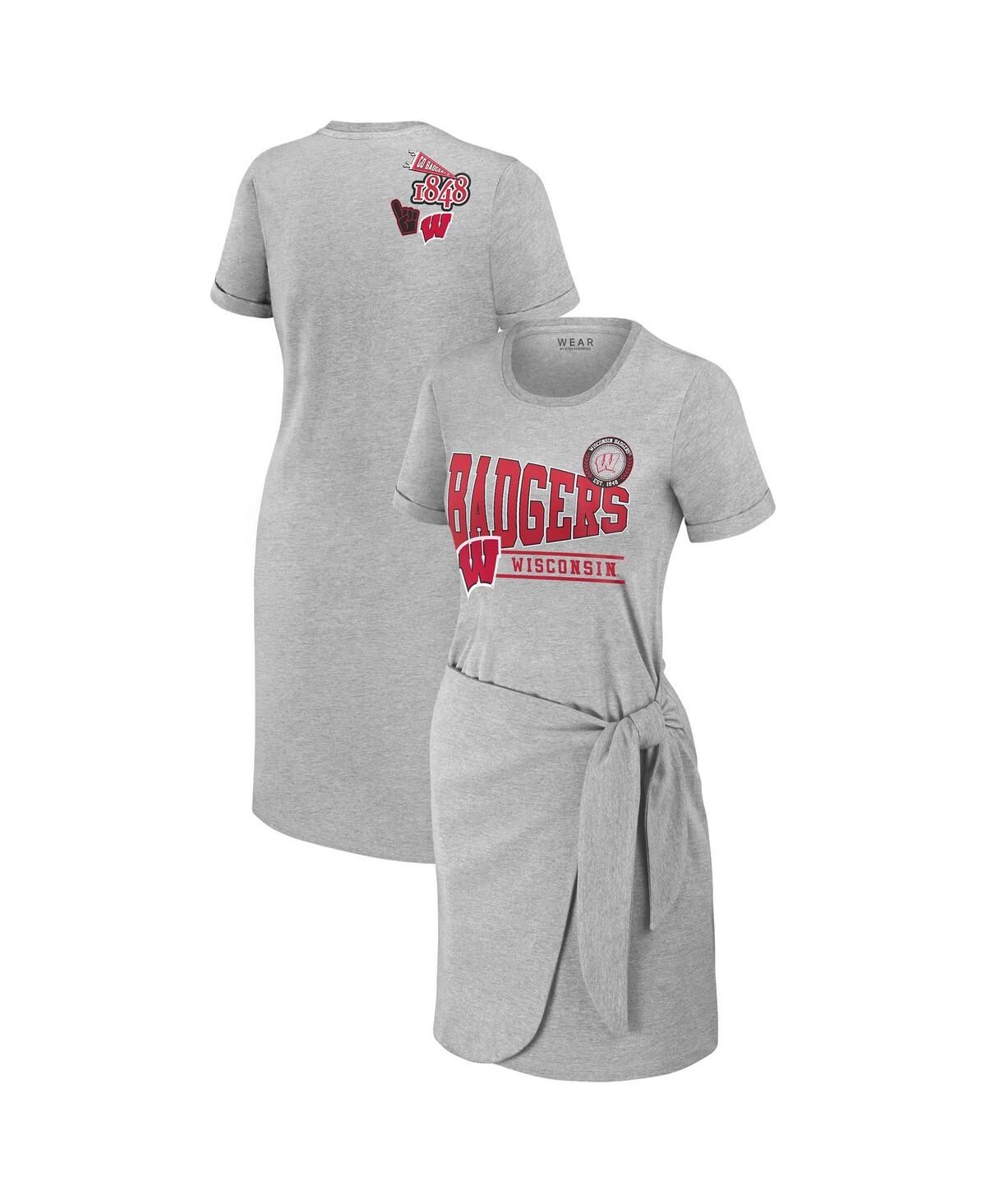 Wear By Erin Andrews Women's Heather Gray Wisconsin Badgers Knotted T-shirt Dress In Gray