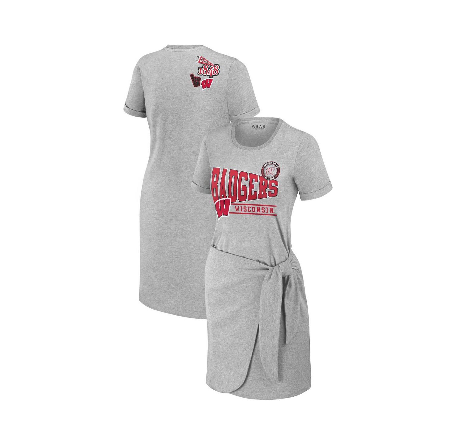 Women's Heather Gray Wisconsin Badgers Knotted T-Shirt Dress