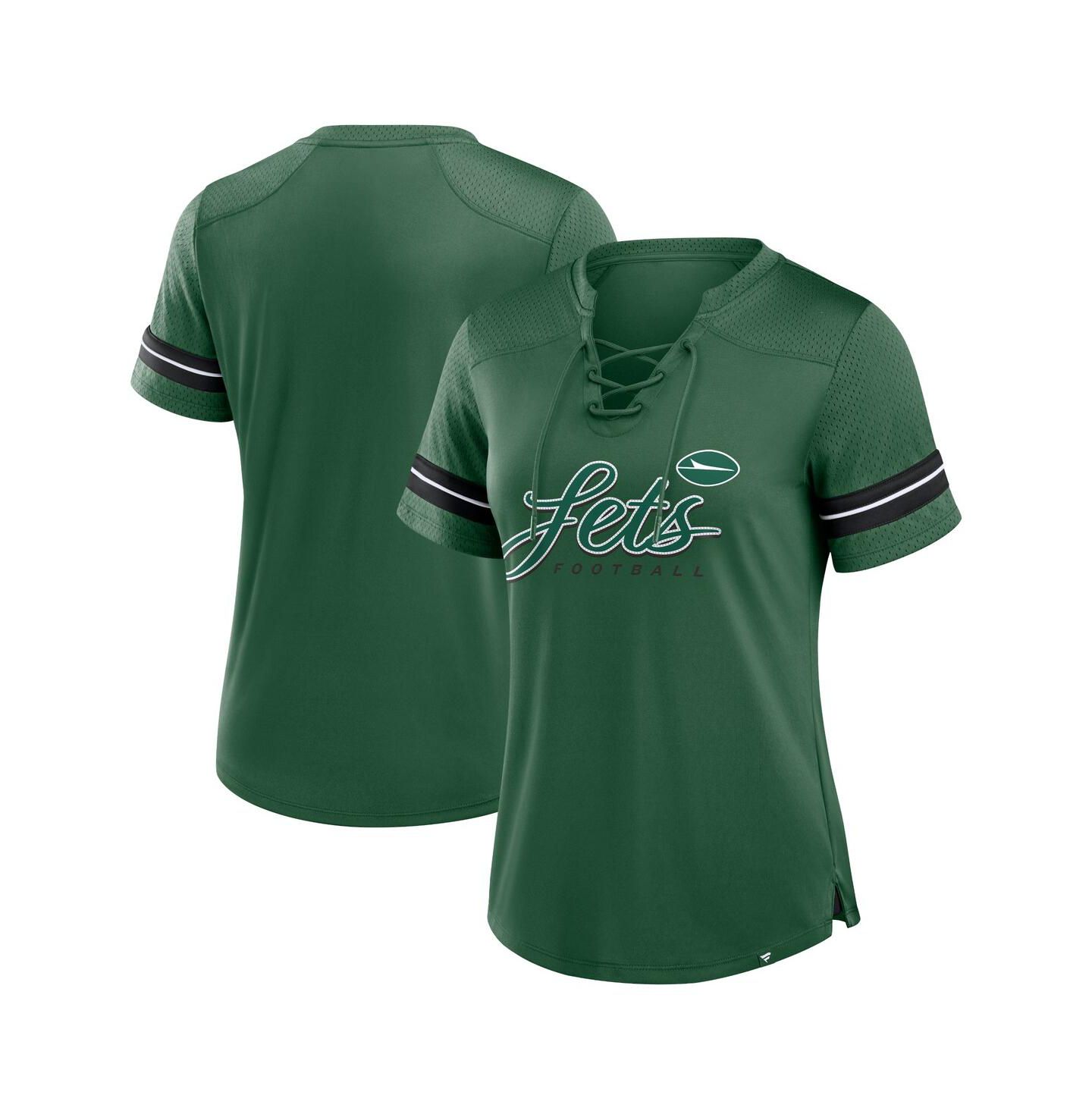 Женская футболка Fanatics Green New York Jets Play Script Lace-Up — фото 1