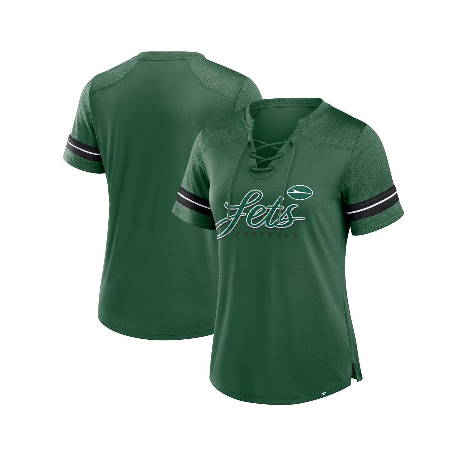 Women's Green New York Jets Play Script Lace-Up T-Shirt