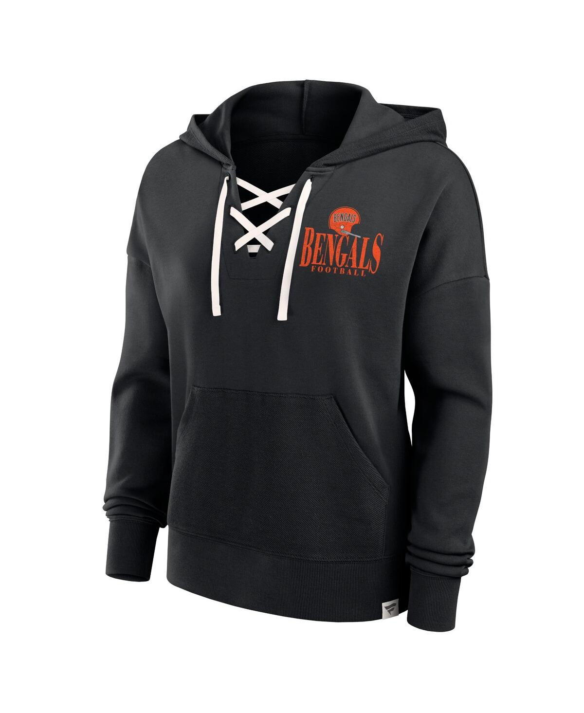 Fanatics Women's Black Cincinnati Bengals Blitz Left Lace-up Pullover Hoodie In Black
