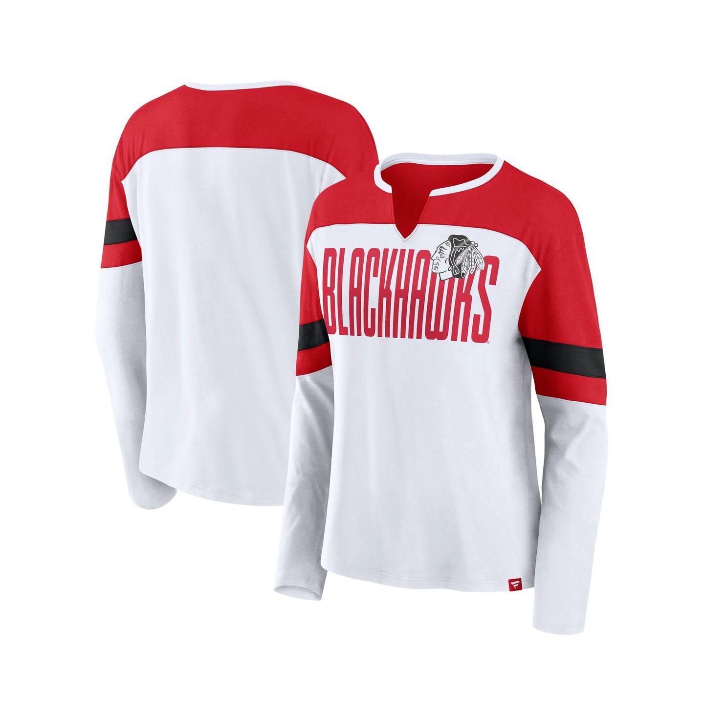 Женская футболка Fanatics White/Red Chicago Blackhawks Frozen Long Sleeve Notch Neck — фото 1