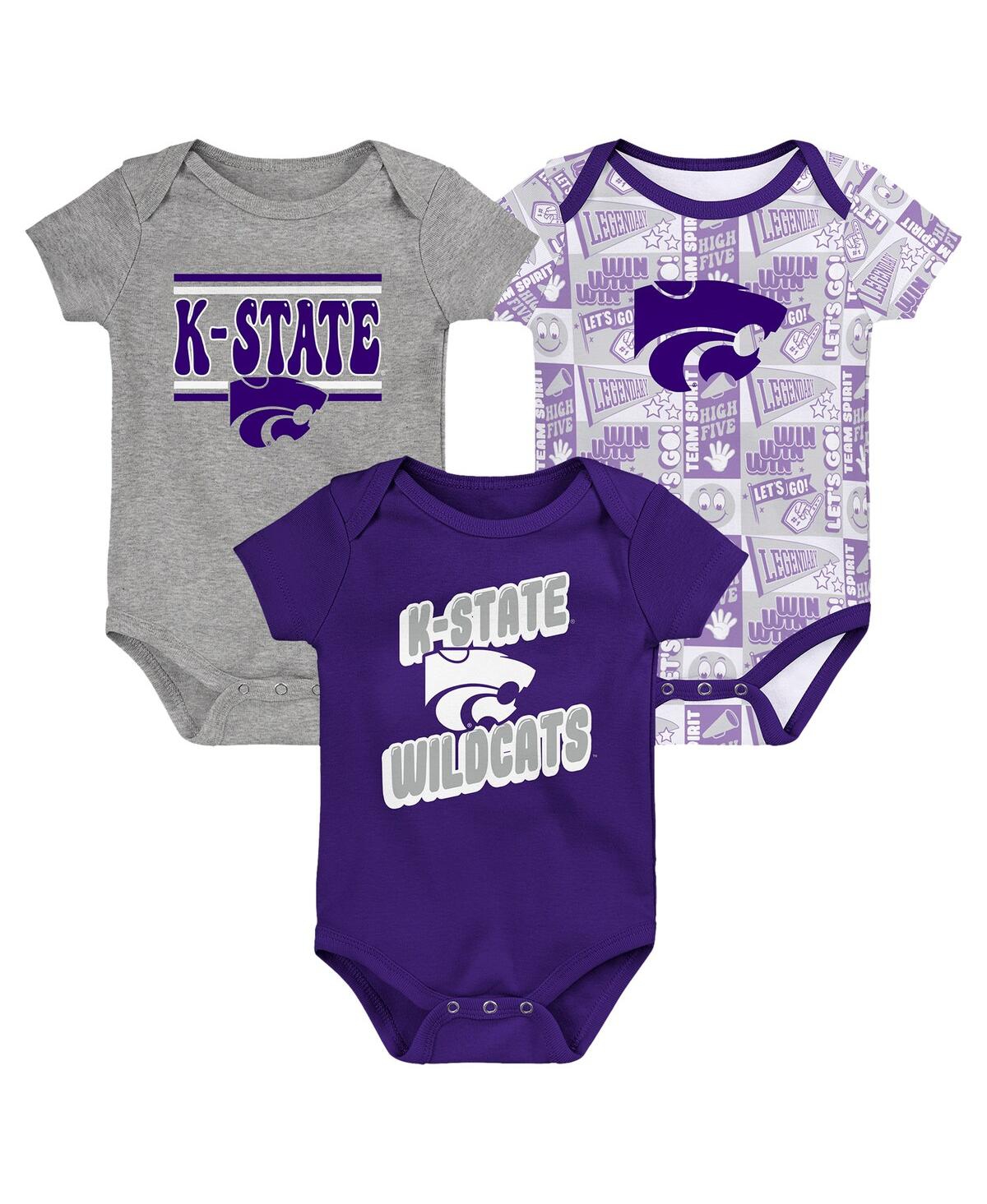 Outerstuff Newborn 3-pack Purple Kansas State Wildcats Sunday Comics Bodysuit Set In Multi