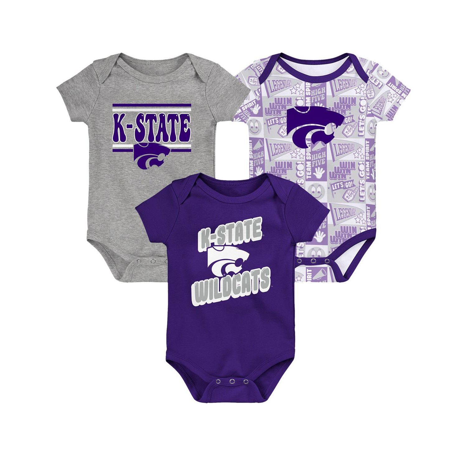 Newborn 3-Pack Purple Kansas State Wildcats Sunday Comics Bodysuit Set