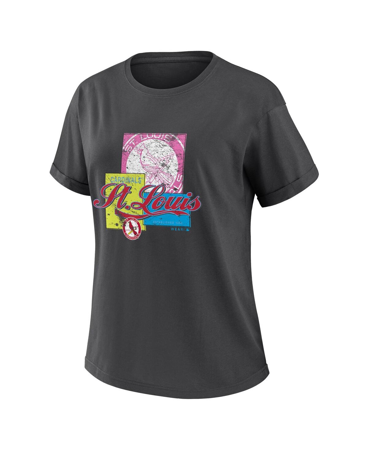 Wear by Erin Andrews Women's Charcoal St. Louis Cardinals Domestic Box Color Boyfriend T-Shirt