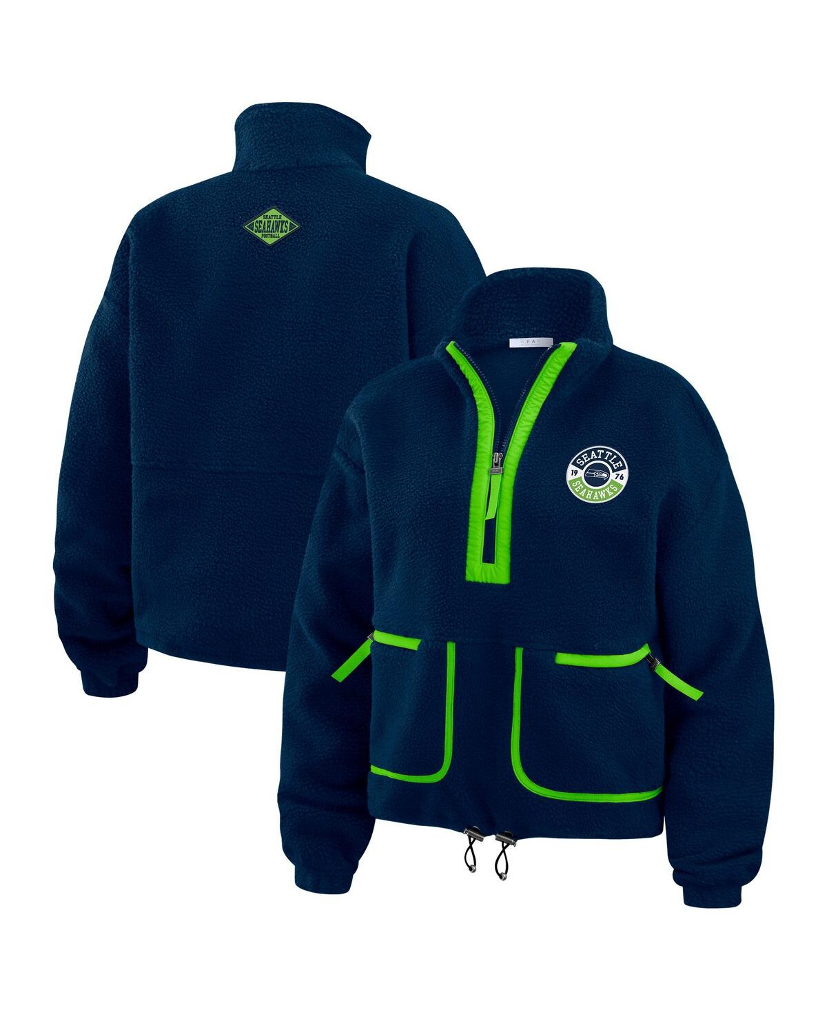 Wear By Erin Andrews College Navy Seattle Seahawks Polar Fleece Half-zip Jacket In Blue