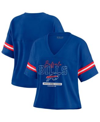WEAR by Erin Andrews - Women's Royal Buffalo Bills Color Block Boxy Modest Crop V-Neck T-Shirt