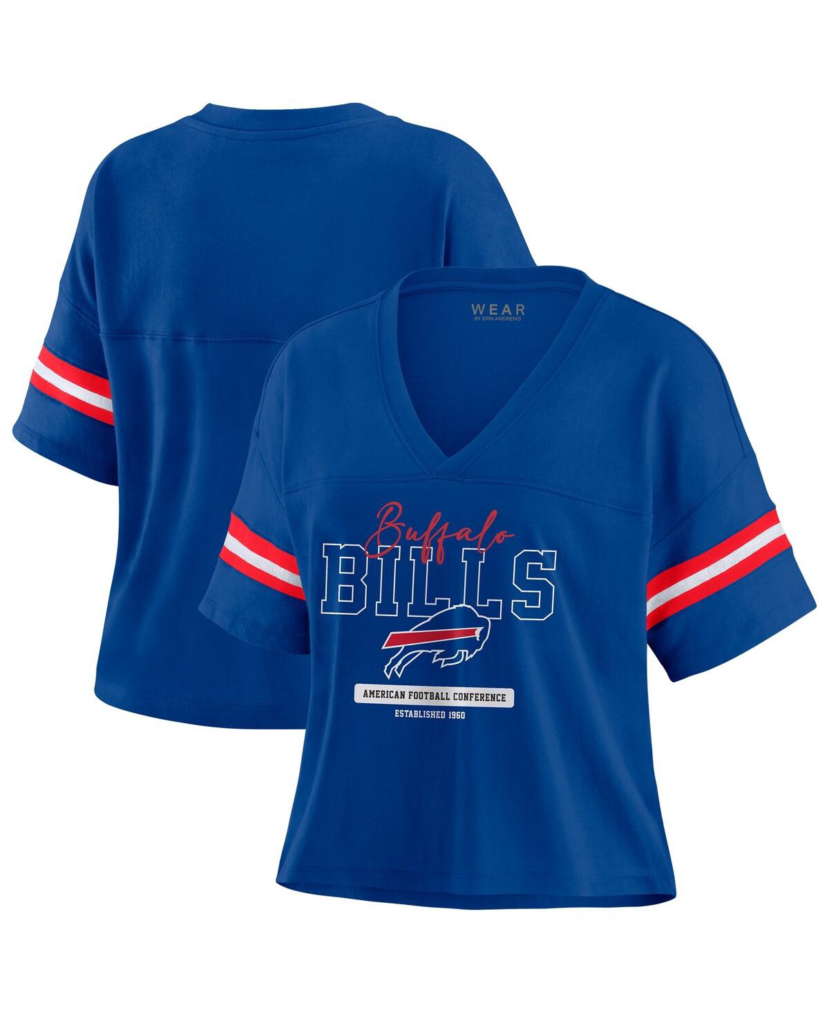 Wear By Erin Andrews Women's Royal Buffalo Bills Color Block Boxy Modest Crop V-neck T-shirt In Blue