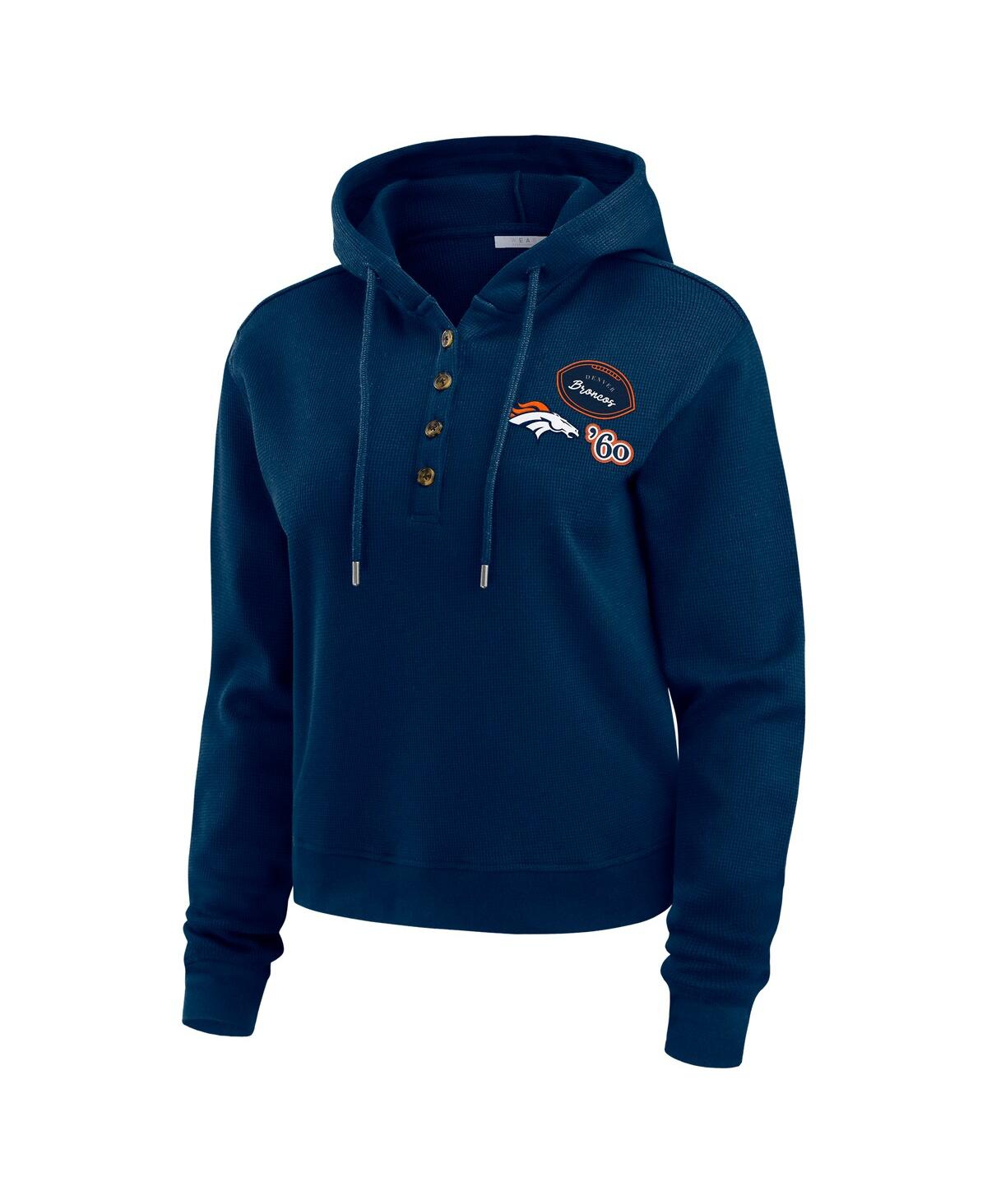 Wear By Erin Andrews Navy Denver Broncos Waffle Hoodie Pullover Top In Blue