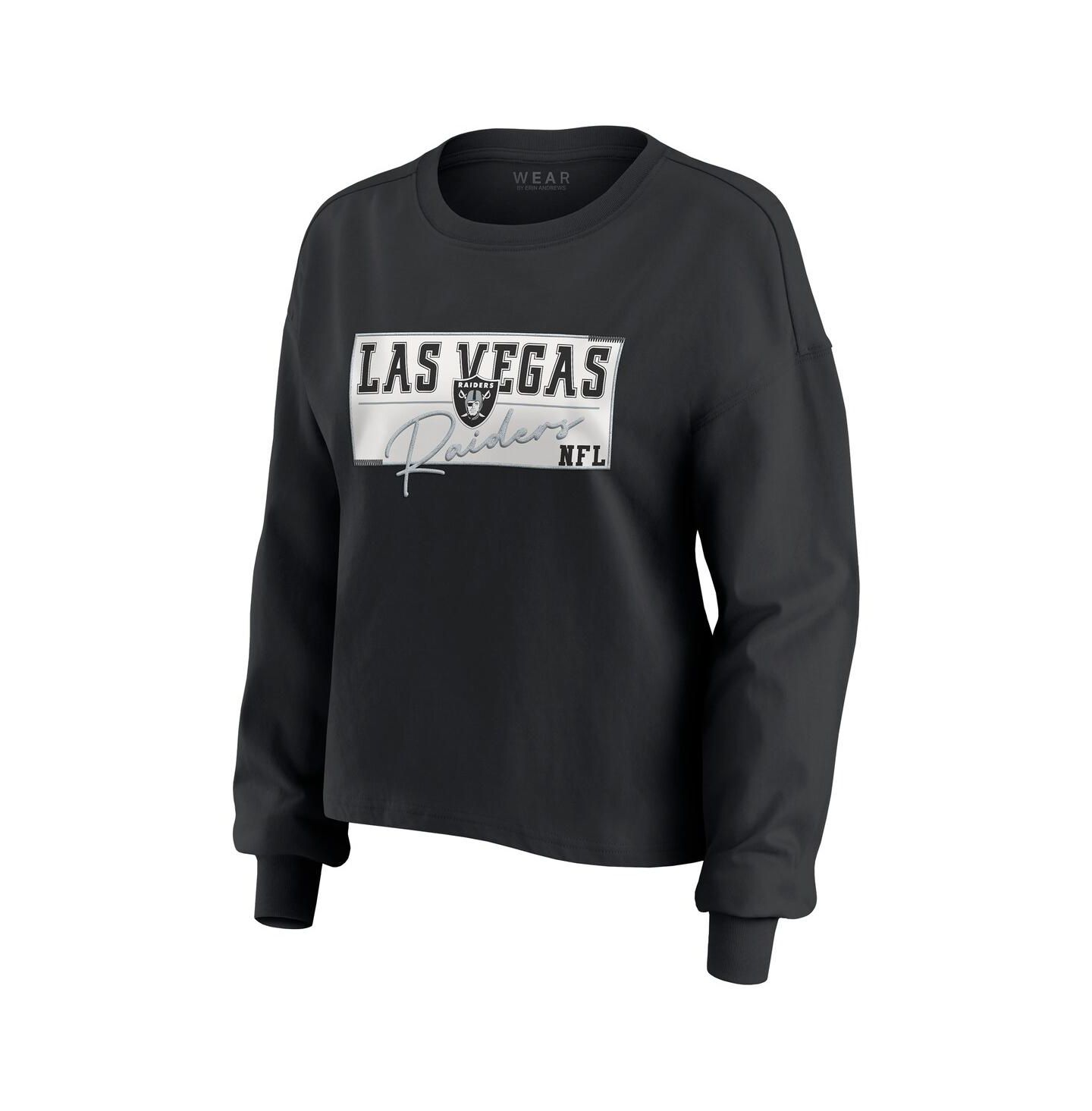 WEAR by Erin Andrews Women's 2-Piece Black Las Vegas Raiders Heavy Rugby Jersey Long Sleeve T-Shirt and Shorts Lounge Set — фото 4