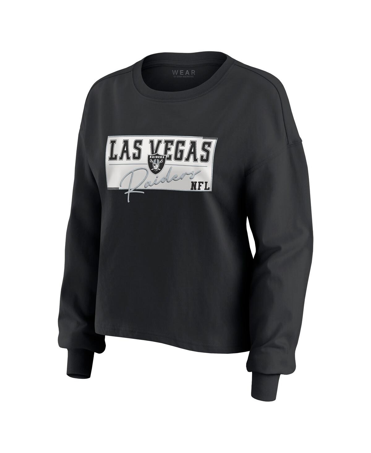 Wear By Erin Andrews Women's 2-piece Black Las Vegas Raiders Heavy Rugby Jersey Long Sleeve T-shirt And Shorts Lounge Set In Black