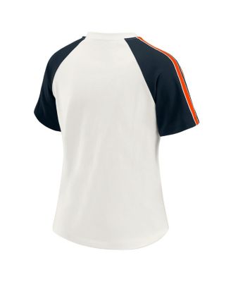 Women's White Chicago Bears Sleeve Stripe Distressed Raglan T-Shirt