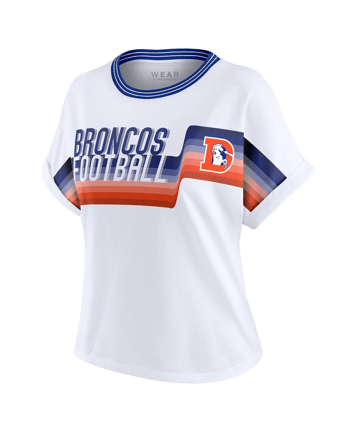 Wear By Erin Andrews Women's White Denver Broncos Cropped Center Stripe Dolman T-shirt In White
