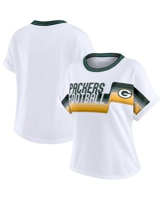 WEAR by Erin Andrews - Women's White Green Bay Packers Cropped Center Stripe Dolman T-Shirt