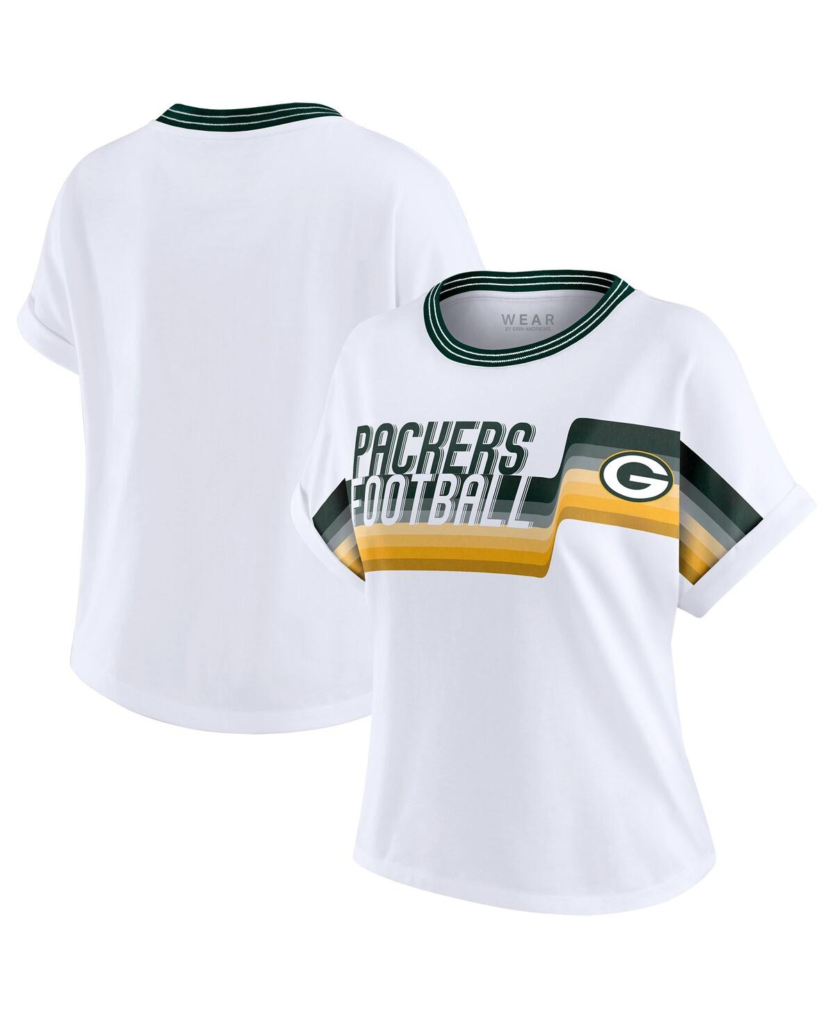 Wear By Erin Andrews White Green Bay Packers Cropped Center Stripe Dolman T-shirt In White