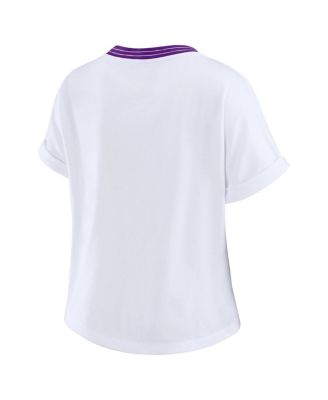 Women's White Minnesota Vikings Cropped Center Stripe Dolman T-Shirt