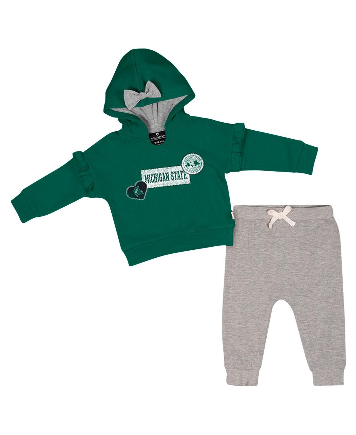 Colosseum Girls Baby Boys And Girls Green Michigan State Spartans Patches Fleece Pullover Hoodie And Pants Set In Green