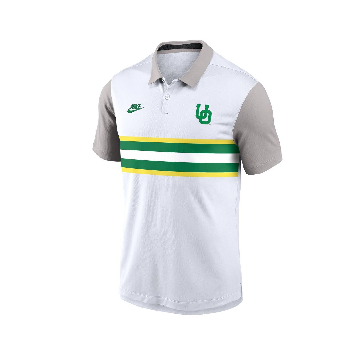 Men's White/Gray Oregon Ducks Athletic Prep Legacy Logo Vapor Performance Polo Shirt