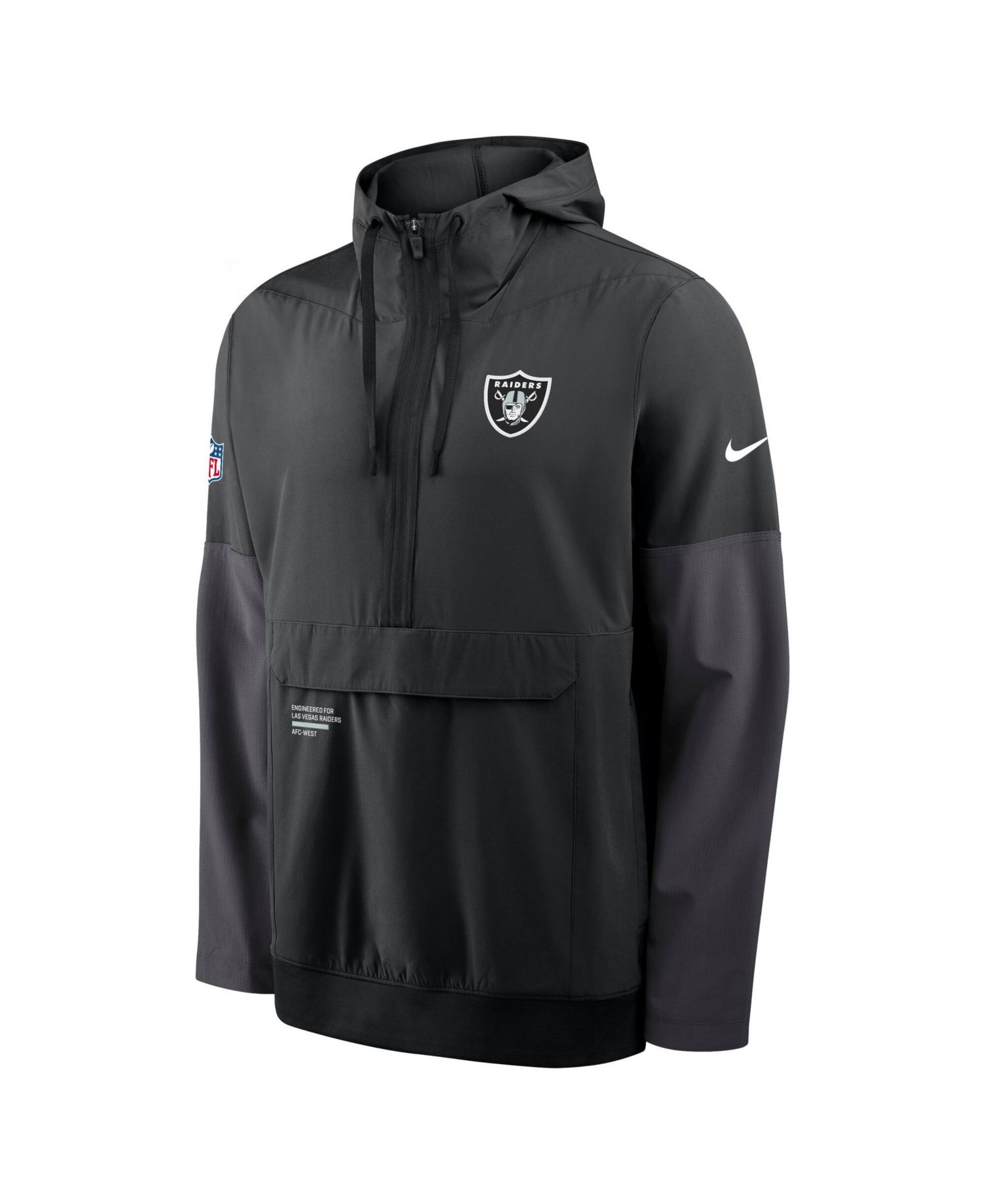 Men's Black Las Vegas Raiders Sideline Anorak Half-Zip Hoodie Jacket