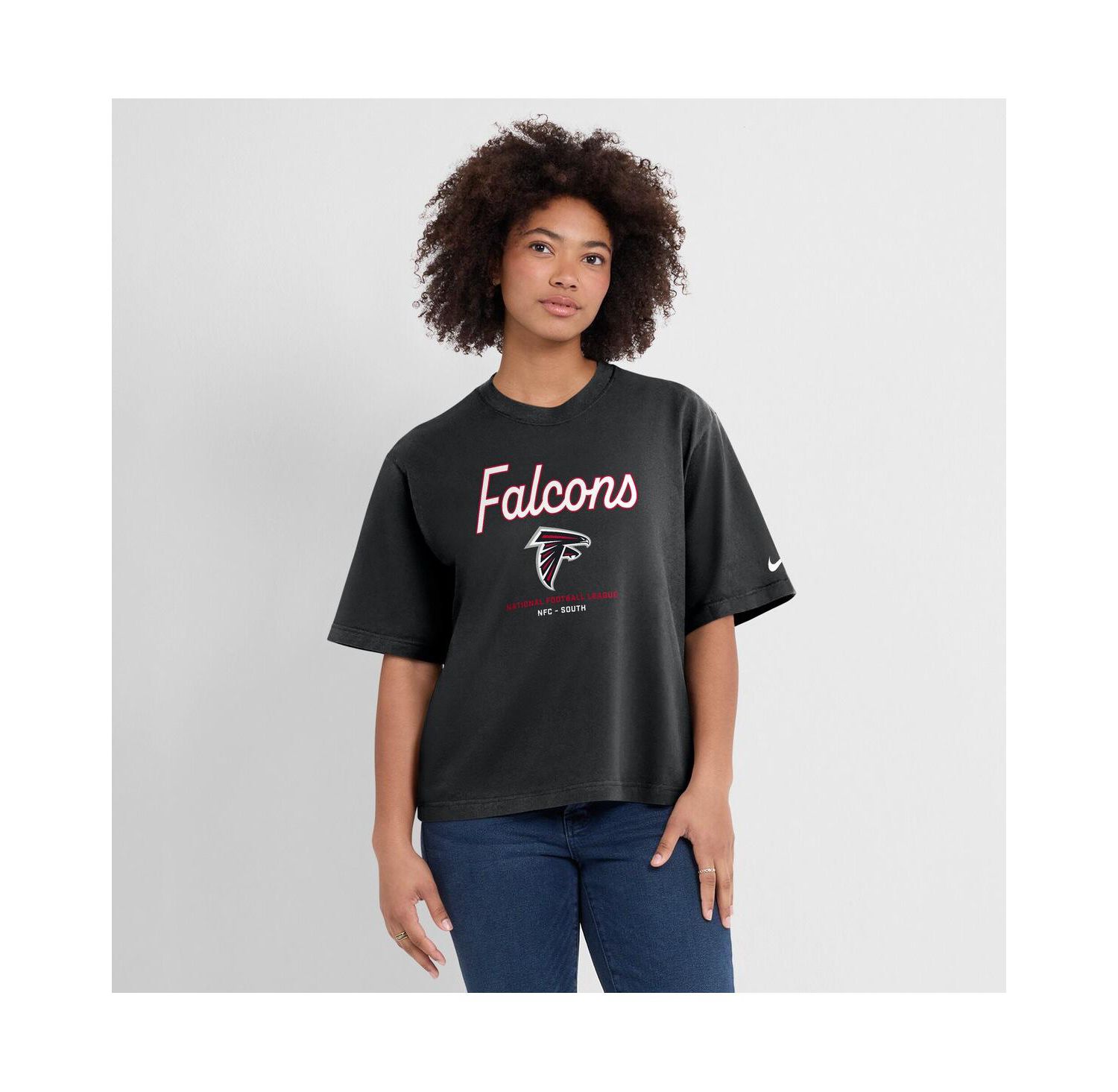 Women's Black Atlanta Falcons Essential Script Relaxed Boxy T-Shirt