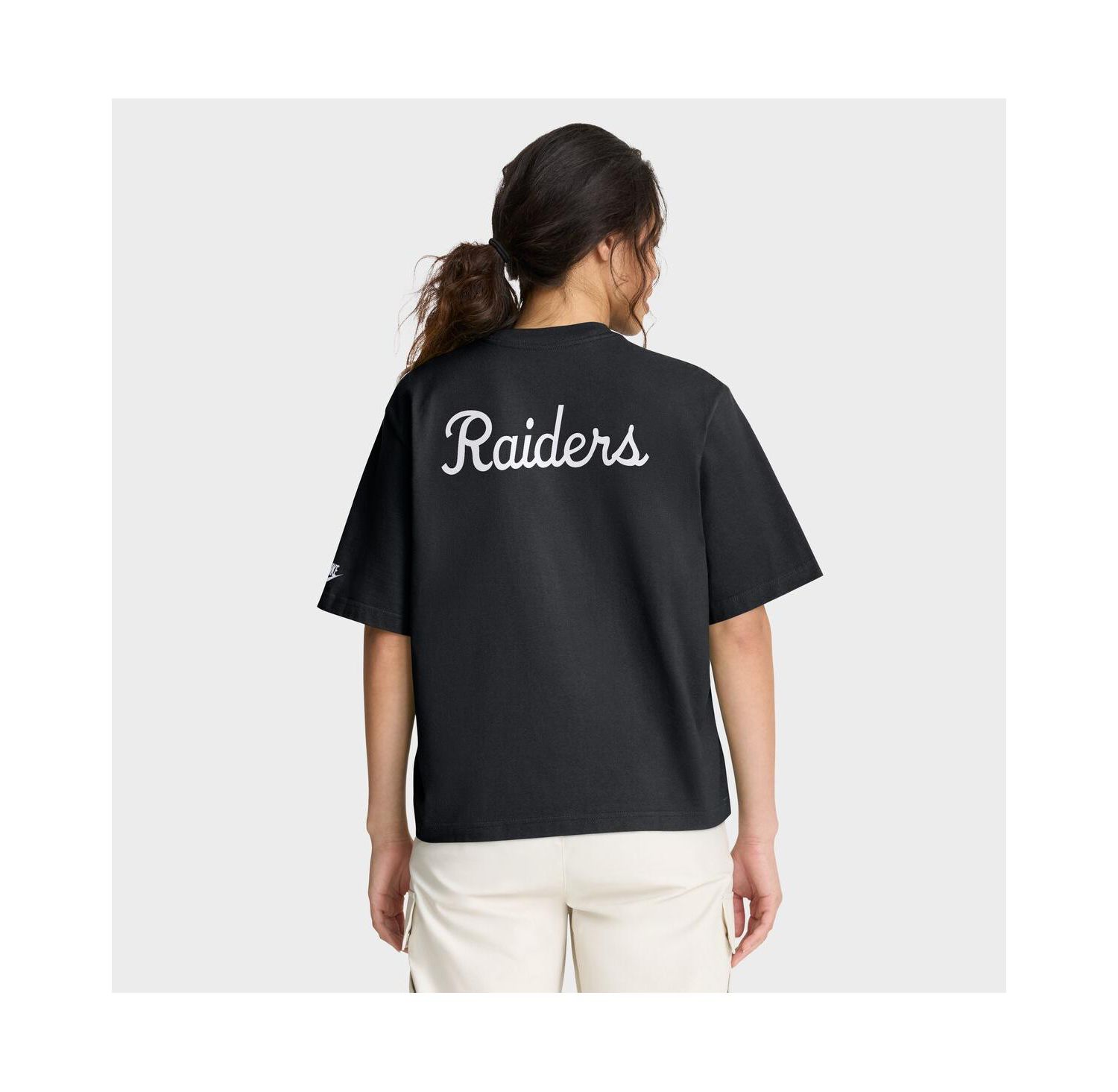 Women's Black Las Vegas Raiders Rewind Pocket Boxy T-Shirt
