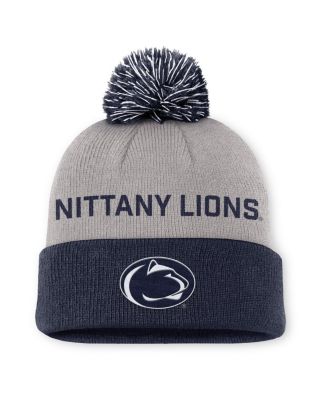 Nike - Men's Gray/Navy Penn State Nittany Lions Primetime Peak Cuffed Knit Hat with Pom