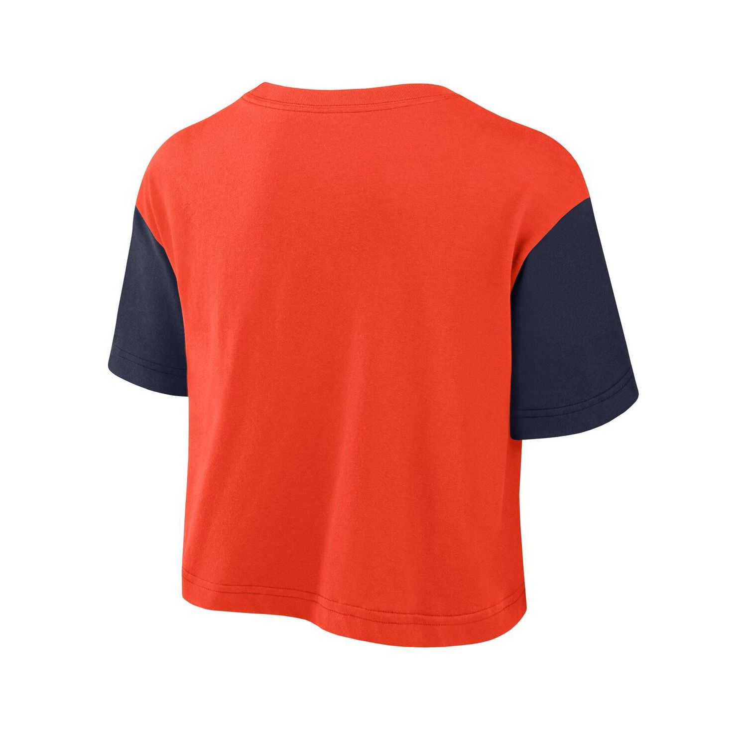 Women's Orange/Navy Auburn Tigers Color Block Script Cropped T-Shirt
