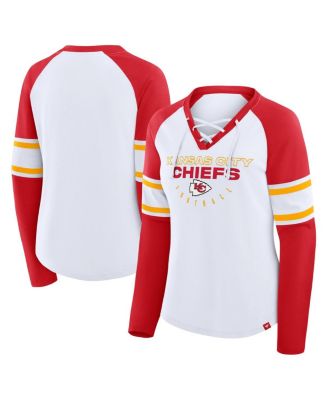 Fanatics - Women's White/Red Kansas City Chiefs Redzone Blitz Package Raglan Lace-Up V-Neck Long Sleeve T-Shirt