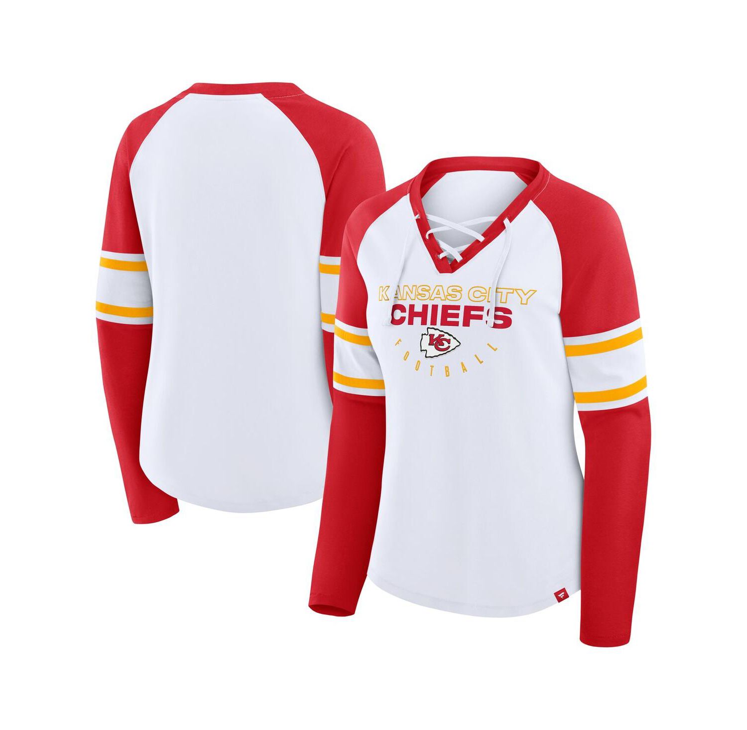 Women's White/Red Kansas City Chiefs Redzone Blitz Package Raglan Lace-Up V-Neck Long Sleeve T-Shirt