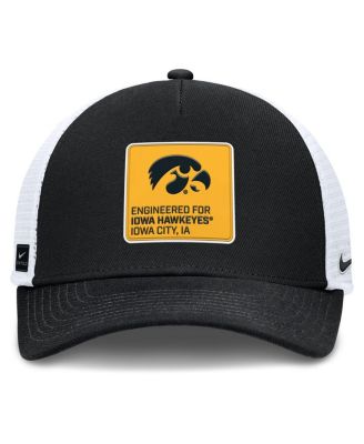 Men's Black/White Iowa Hawkeyes 2025 On-Field Rise Engineered Trucker Adjustable Hat