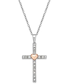 Diamond Two-Tone Cross Pendant Necklace (1/10 ct. t.w.) in Sterling Silver with 18k Rose Gold-Plated Sterling Silver Accent