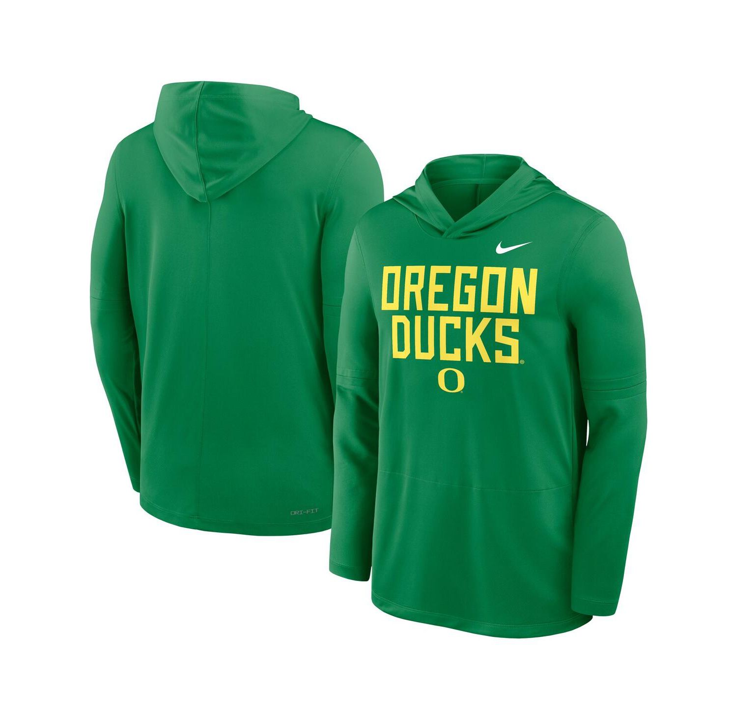 Men's Green Oregon Ducks 2025 Sideline Performance Long Sleeve Hoodie T-Shirt