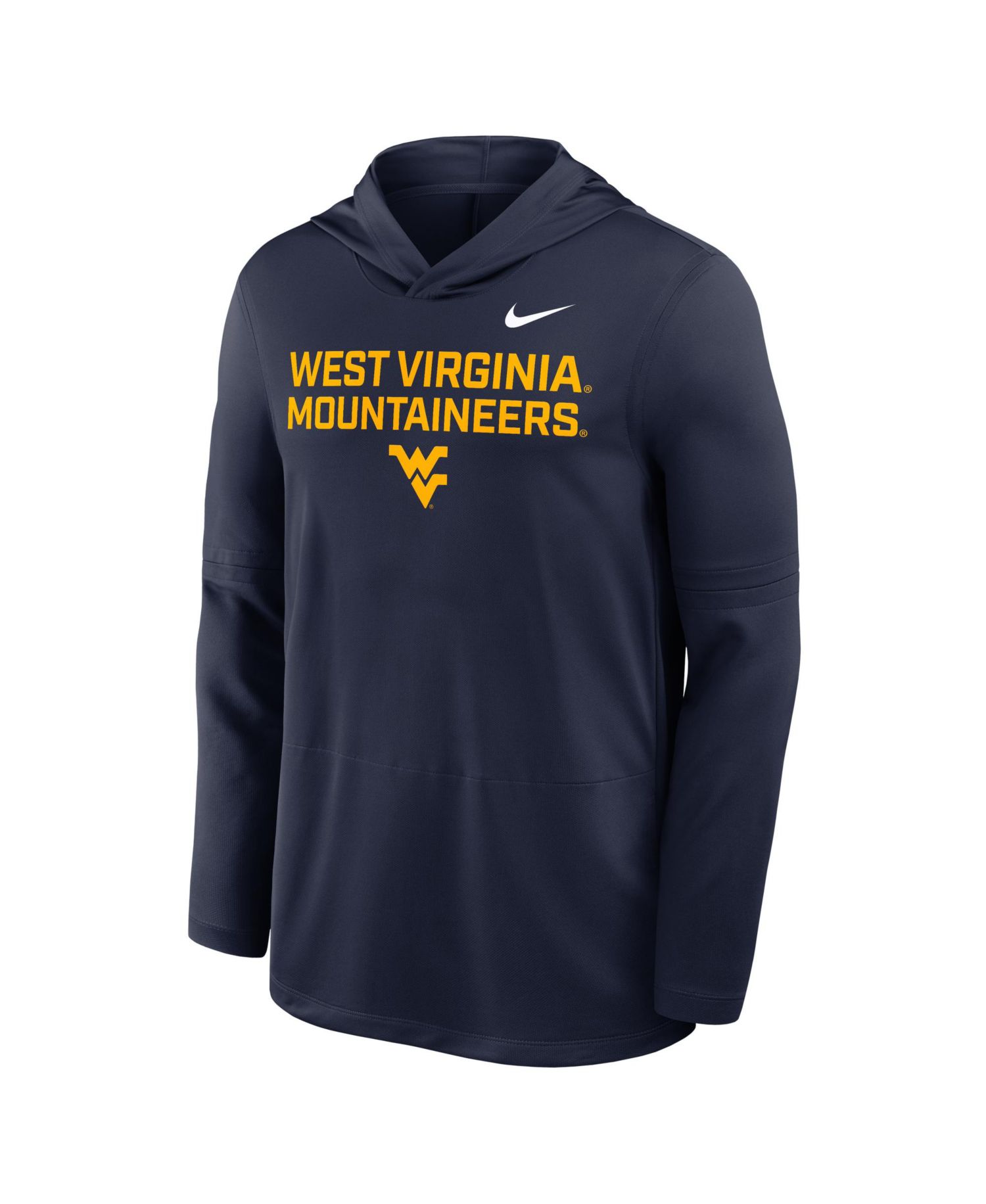 Men's Navy West Virginia Mountaineers 2025 Sideline Performance Long Sleeve Hoodie T-Shirt