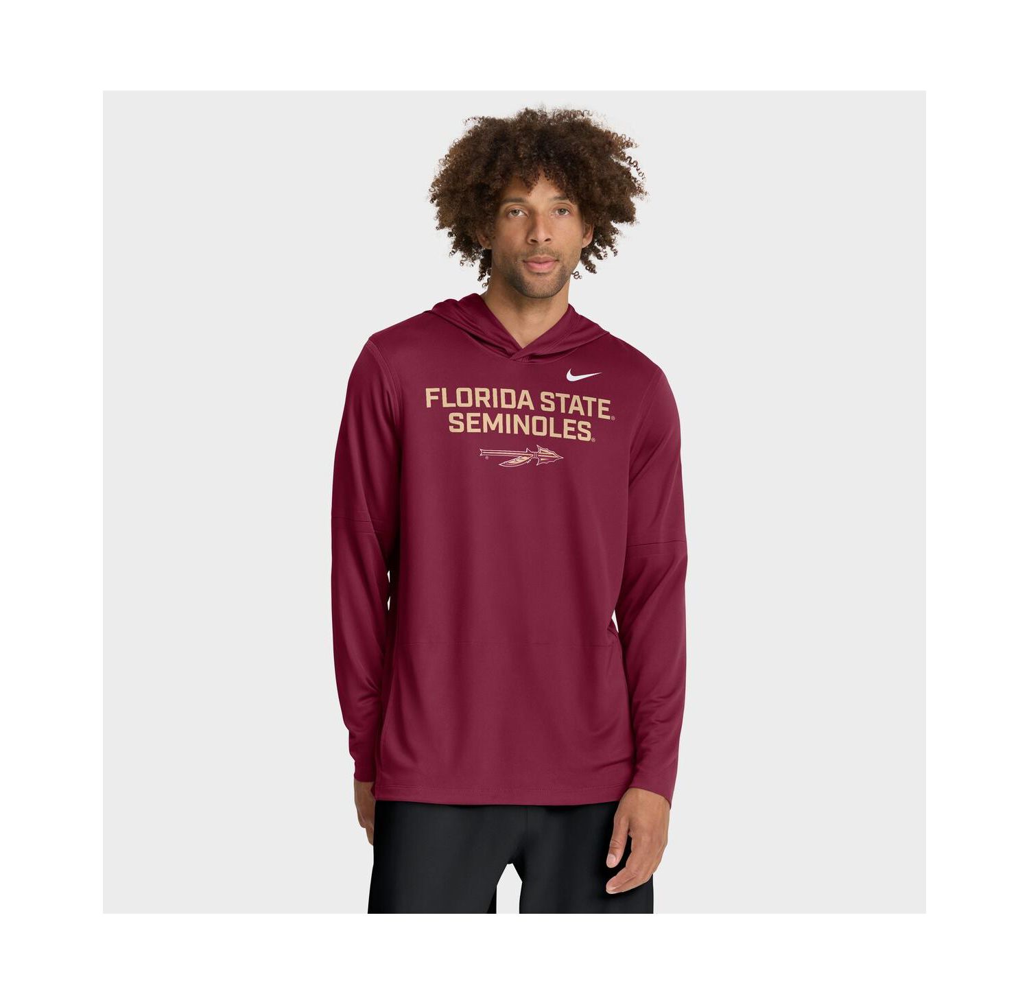 Men's Garnet Florida State Seminoles 2025 Sideline Performance Long Sleeve Hoodie T-Shirt