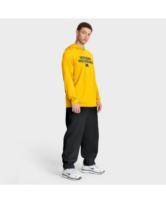 Men's Maize Michigan Wolverines 2025 Sideline Performance Long Sleeve Hoodie T-Shirt
