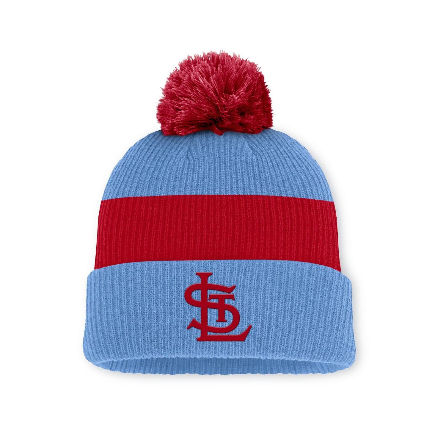 Men's Light Blue/Red St. Louis Cardinals Cooperstown Collection Peak Standard Cuffed Pom with Knit Hat