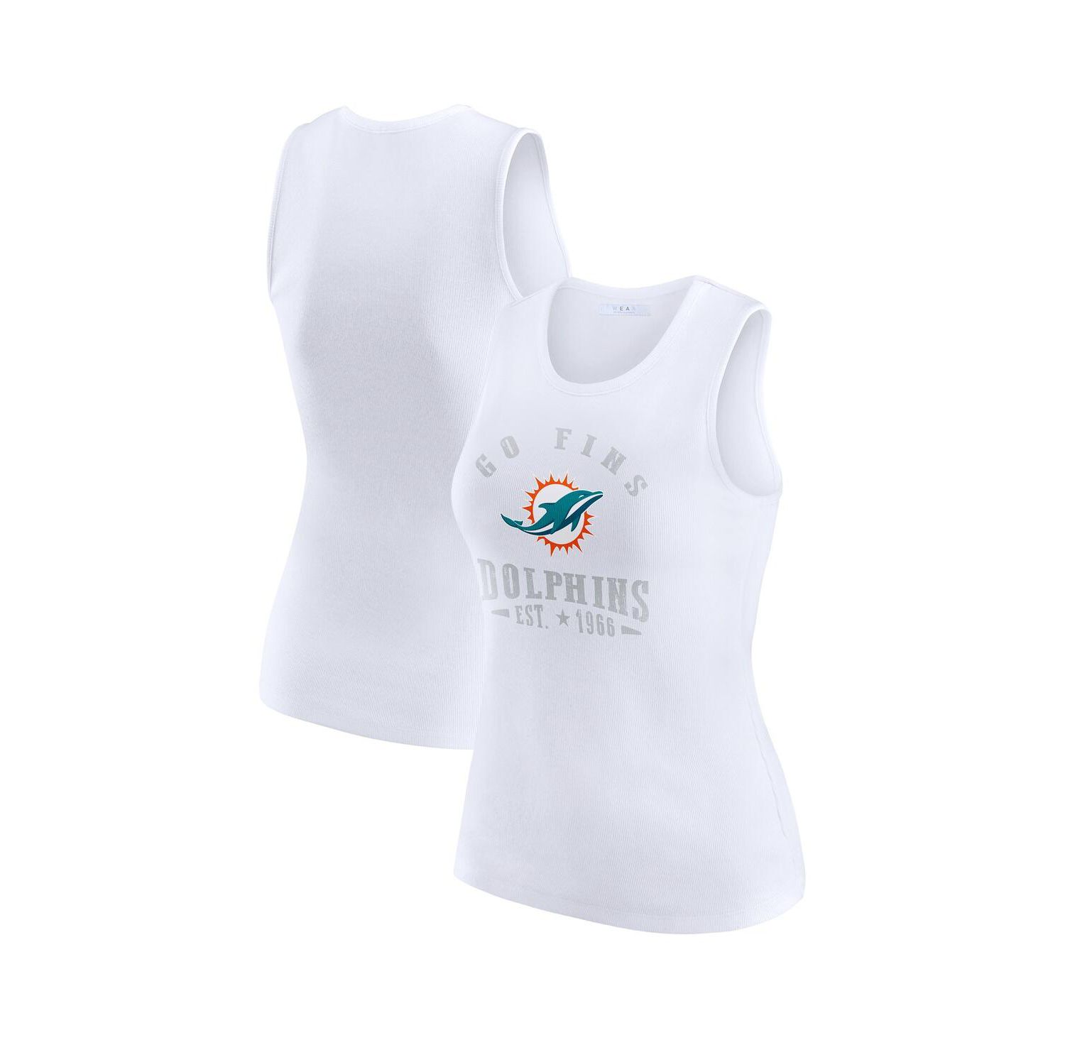Women's White Miami Dolphins Ribbed Graphic Tank Top