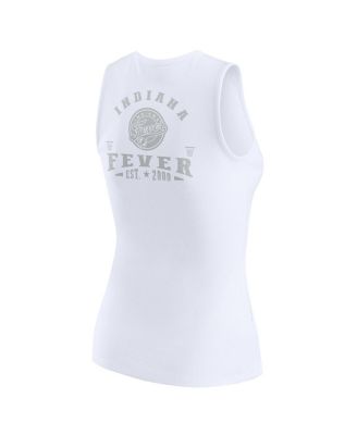 Women's White Indiana Fever Rib-Knit Henley Tank Top