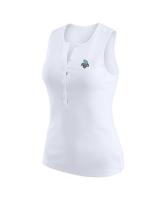 Women's White New York Liberty Rib-Knit Henley Tank Top