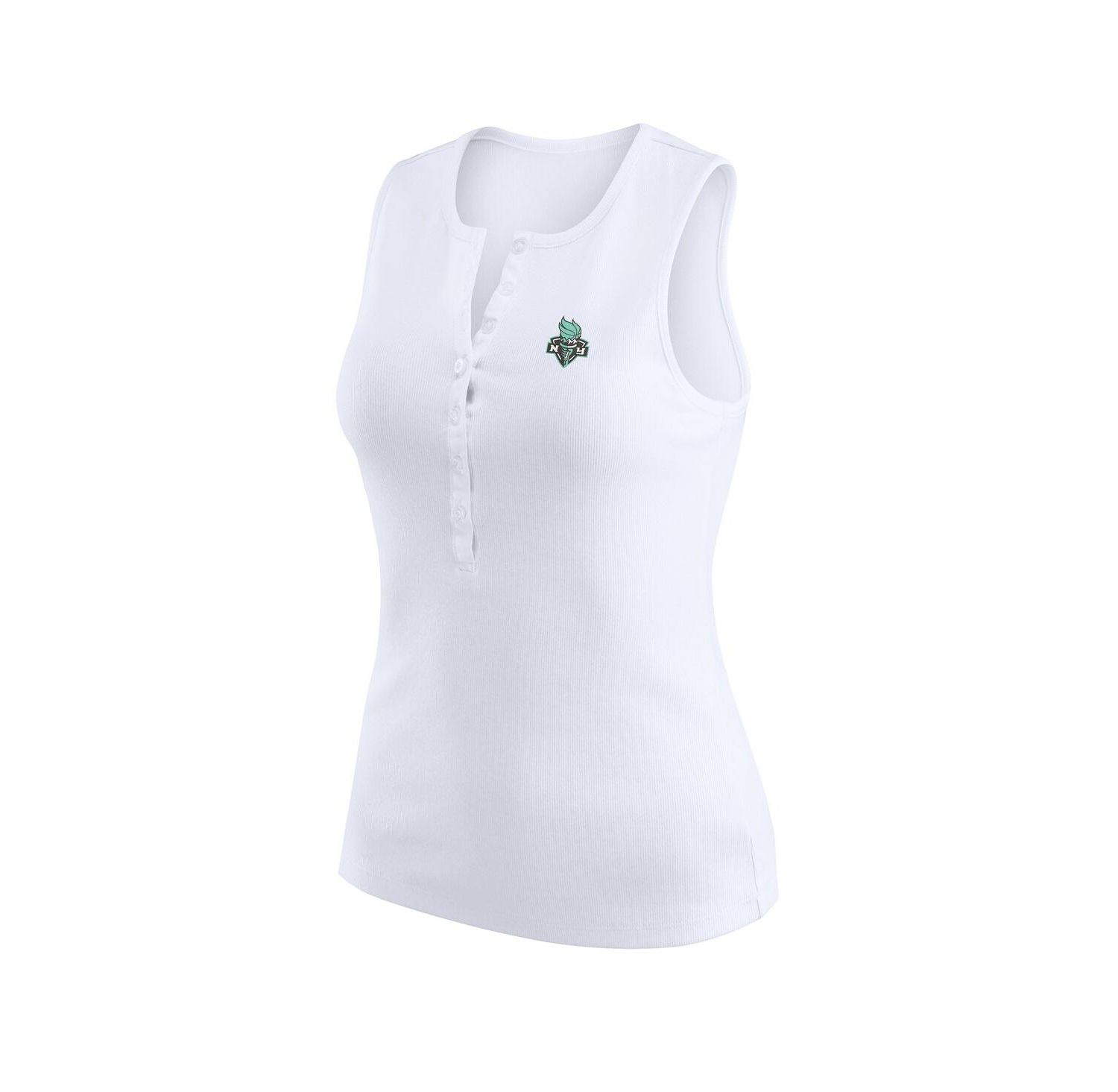 Women's White New York Liberty Rib-Knit Henley Tank Top